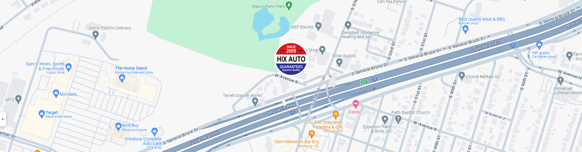 Map showing location of Hix Auto Repair